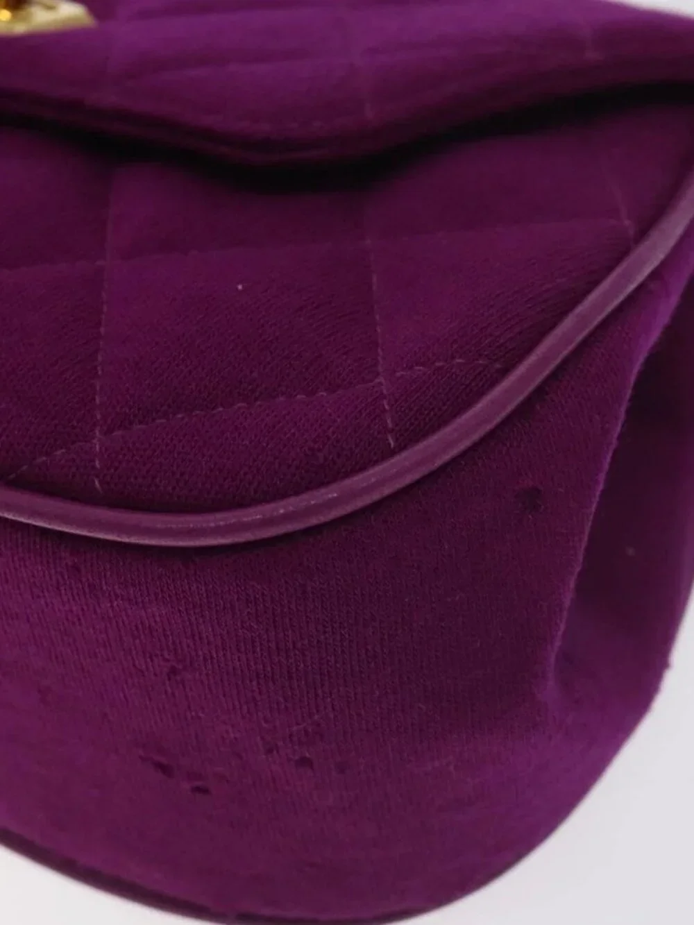 CHANEL Matelasse Hand Bag cotton Purple Gold CC Auth 131194